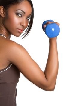 Black fitness woman lifting weights