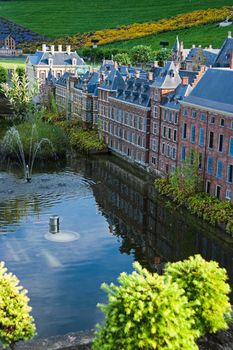 THE HAGUE, THE NETHERLANDS-JULI 2007: Madurodam, miniature city by evening light with architecture and typical Dutch scenes on a scale 1:25. Juli 22, 2007, The Hague, The Netherlands. 