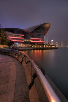 it is a modern building shot at night