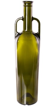 Bottle from dark-green glass on the white background