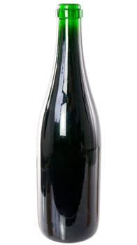 Wine bottle from dark glass on the white background