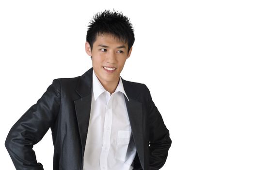 Cheerful young businessman portrait on white background.