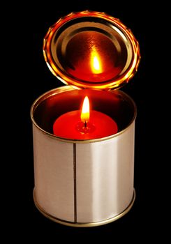 candle on a tin can