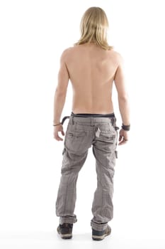 back pose of muscular male on an isolated white background