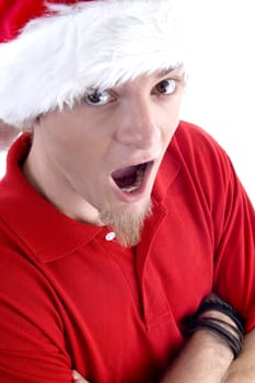 open mouth male looking at camera on an isolated white background