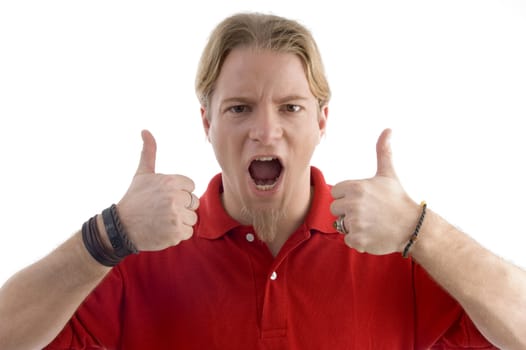 man showing both thumbs up on an isolated background