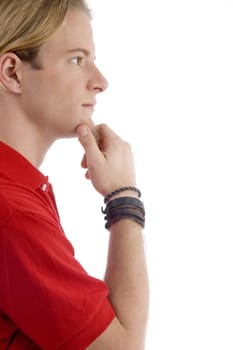 side pose of handsome caucasian male with white background