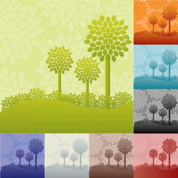 Trees background collection in various colors