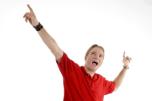 smart young man showing happy gesture on an isolated white background