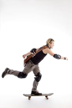 young student enjoying skateboarding on an isolated white background