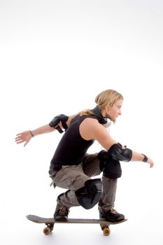 man riding on skateboard on an isolated white background