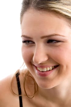 side face of beautiful model on an isolated white background