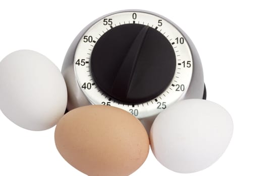 egg timer with eggs - isolated on white background