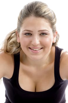 close up of smiling young girl on an isolated background