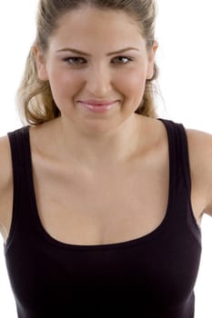 portrait of smiling girl looking at camera on an isolated white background