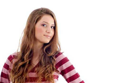 portrait of young blonde model on an isolated white background