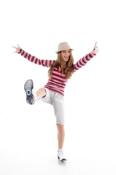 dancing model with hat on an isolated background