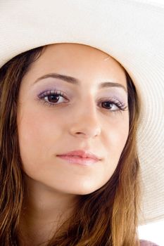 pretty model looking at camera on an isolated white background