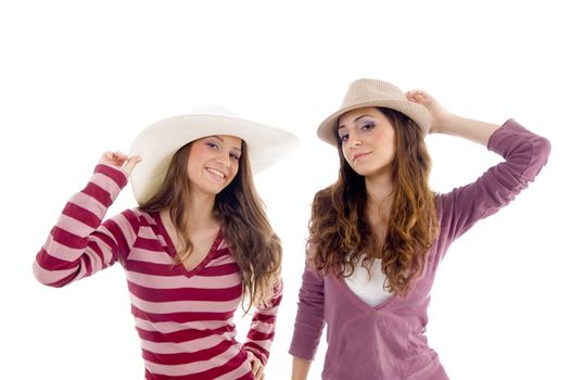 portrait of females with hat on an isolated background