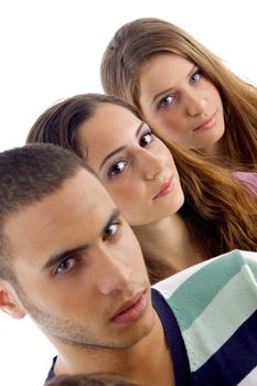 corner view of young friends on an isolated background