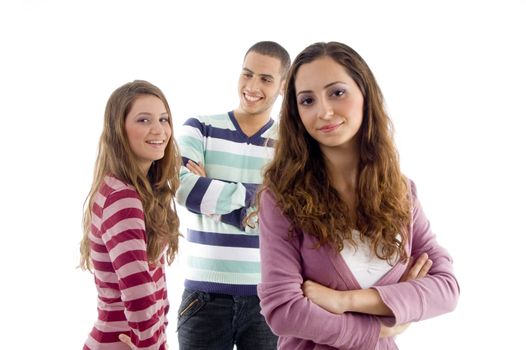 smiling group of teens against white background