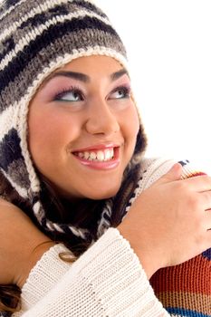 smiling cute woman' face with white background