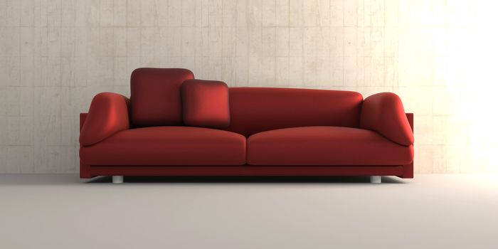 3D rendered Interior. A Sofa in a empty room.