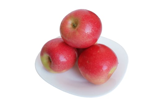 Red apples are on the white background