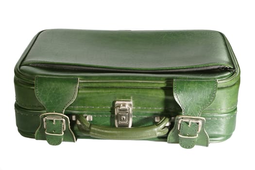 Green suitcase - isolated on white background