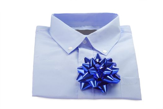 Blue Shirt with a ribbon isolated on white background