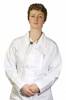 Young attractive female doctor in uniform with stethoscope
