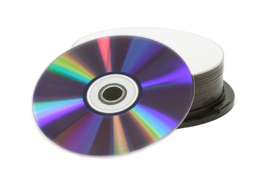 DVD and CD Stack on bright Background