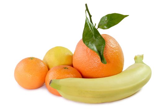 Fresh tropical Fruits on bright Background