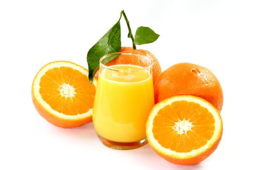 Orange juice with fruits isolated on white Background