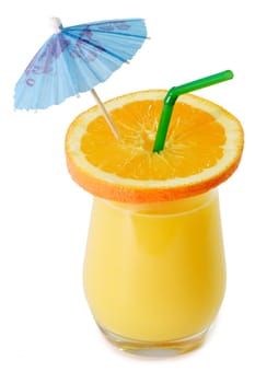 Orange Juice with decoration isolated on white Background