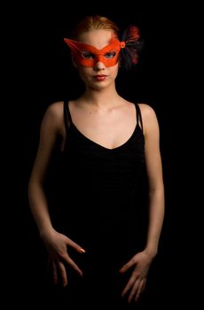 lady in red carnival mask