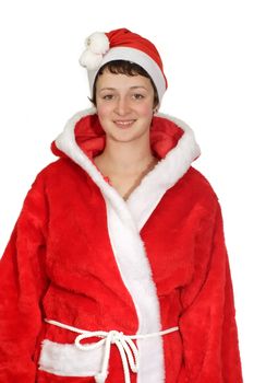 Smiling young santa girl - isolated on white background