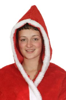 Smiling young santa girl - isolated on white background