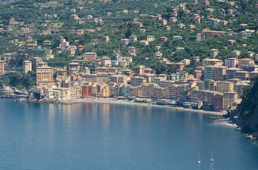 aerial view of Camogli, famous small town in Liguria, Italy