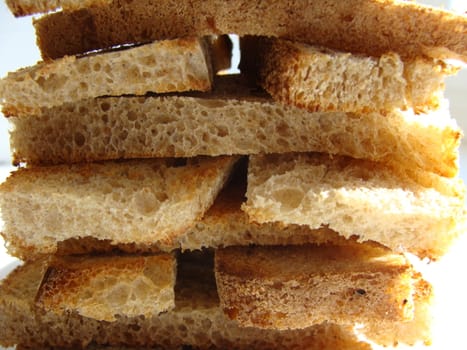 Slices of the dried black bread close up