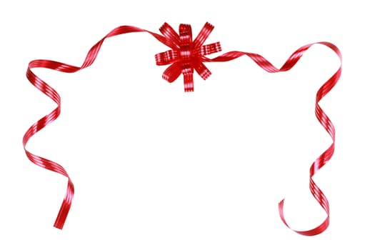 Red bow and ribbons along top border, isolated on white,  ready to overlay onto new background