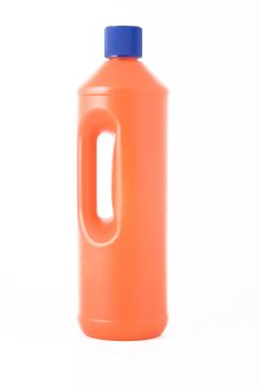 orange bottle, cleaning product on white background