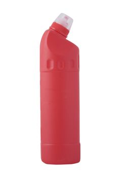 red bottle, cleaning product on white background