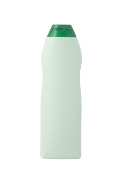 green bottle, cleaning product on white background