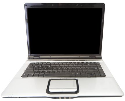 The old black laptop on a white background