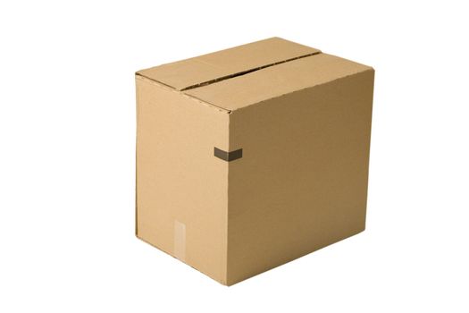 closed shipping cardboard box isolated on white