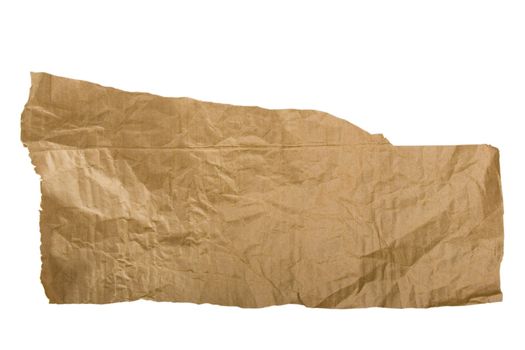 Piece of brown paper, torn on white background