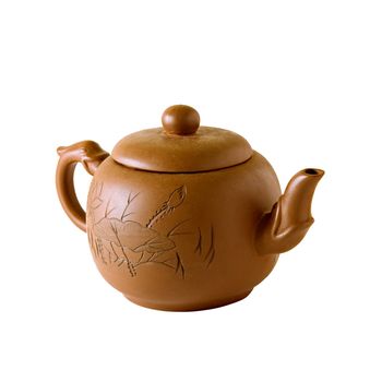 Brown ceramic chinese teapot isolated over white