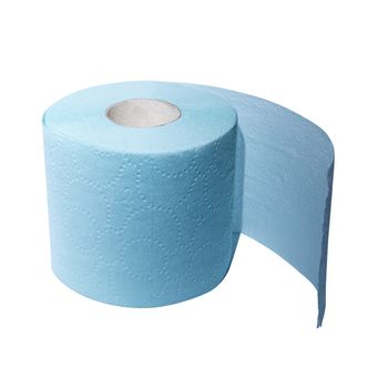 Roll of blue toilet paper isolated over white