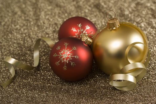 Christmas balls with golden ribon. aRGB.